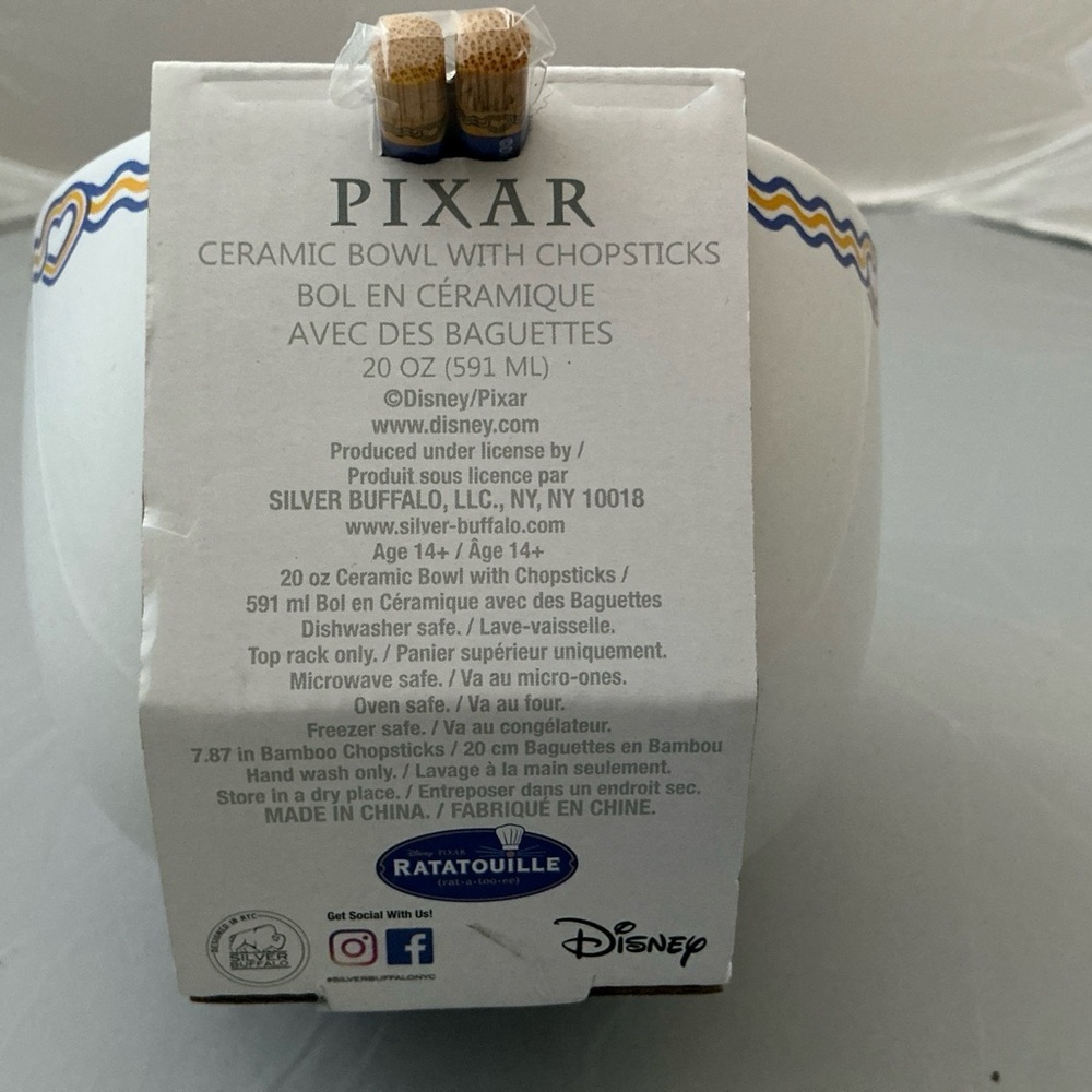 Disney Pixar's Ratatouille Ramen  Noodle Bowl With Chopsticks, NEW Brand New - Picture 6 of 6